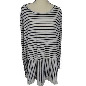 Wallflower Women's 2X Tunic Striped Lace Hem Long Sleeves Peasant Boho